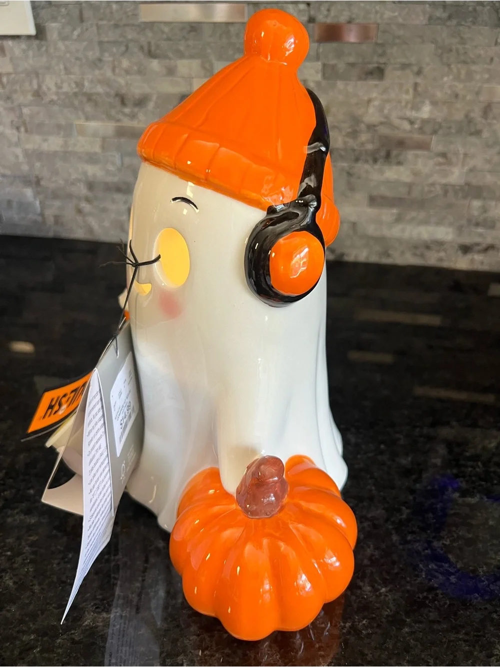 GHOULISH LED Light Up Ceramic Ghost With Headphones, Coffee & Pumpkin
